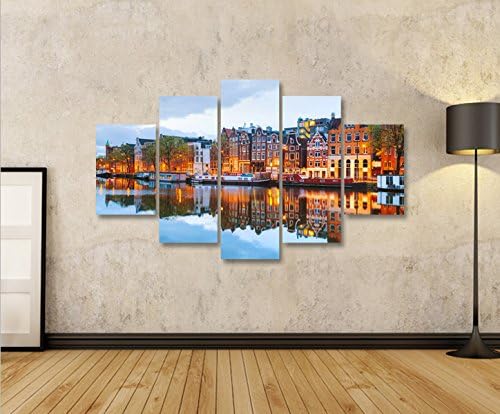 islandburner Bild Bilder auf Leinwand Amsterdam V3 Grachten Häuserzeile MF XXL Poster Leinwandbild W