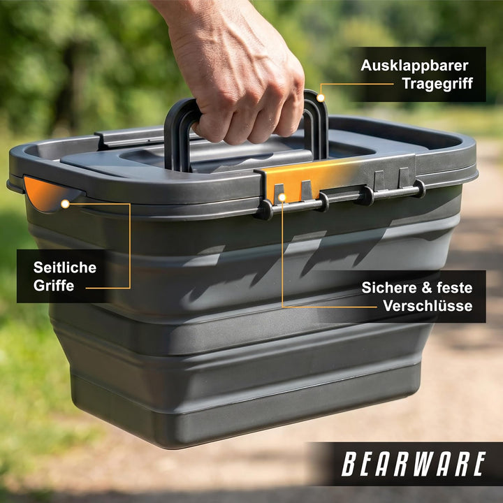 CSL - Faltbarer Picknickkorb mit Deckel und Griff – 8 Liter – Aufbewahrungsbehälter Camping Wandern
