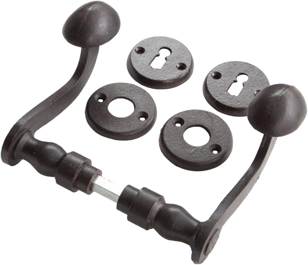 Antikas - Türklinken Garnitur zu altem Holztor mit Rosetten, Mittelalter Beschlag sehr aussergewöhnl