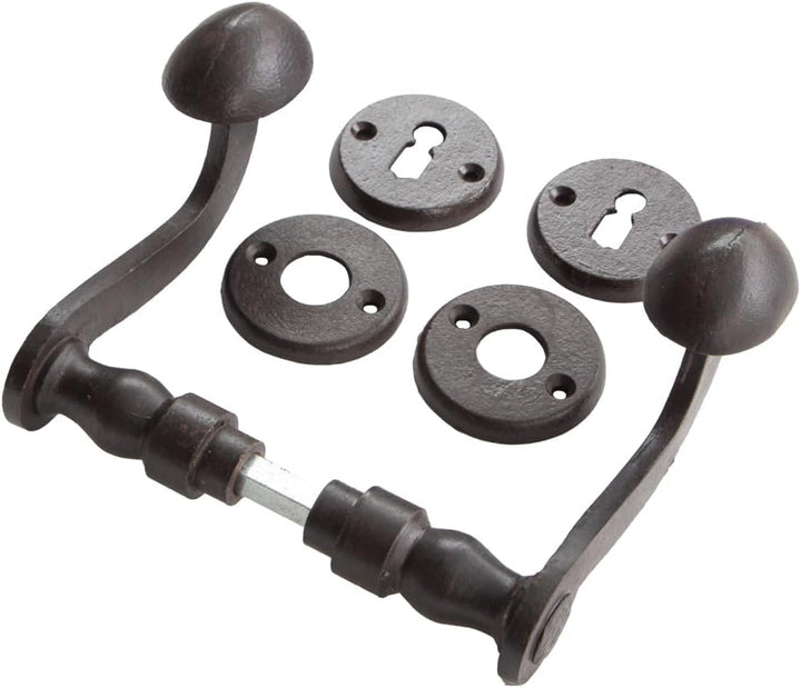 Antikas - Türklinken Garnitur zu altem Holztor mit Rosetten, Mittelalter Beschlag sehr aussergewöhnl