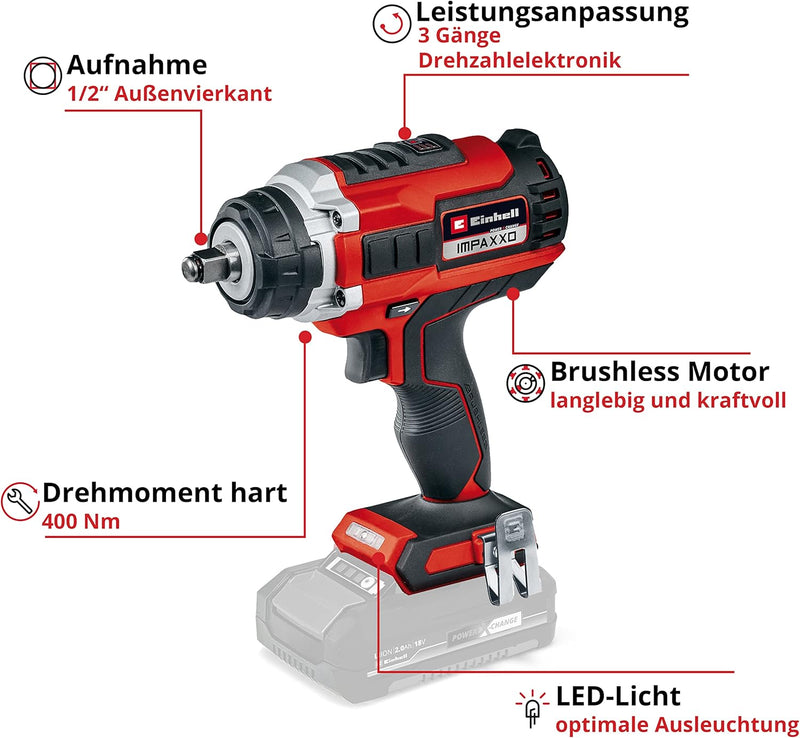 Einhell Professional Akku-Schlagschrauber IMPAXXO 18/400 Power X-Change (Li-Ion, 18 V, 400 Nm, 3-Gan