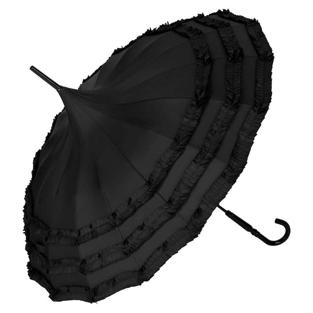 VON LILIENFELD Regenschirm Hochzeitsschirm Sonnenschirm Stabil Stockschirm Pagode Rüschen Sarah schw