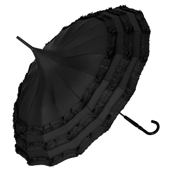 VON LILIENFELD Regenschirm Hochzeitsschirm Sonnenschirm Stabil Stockschirm Pagode Rüschen Sarah schw