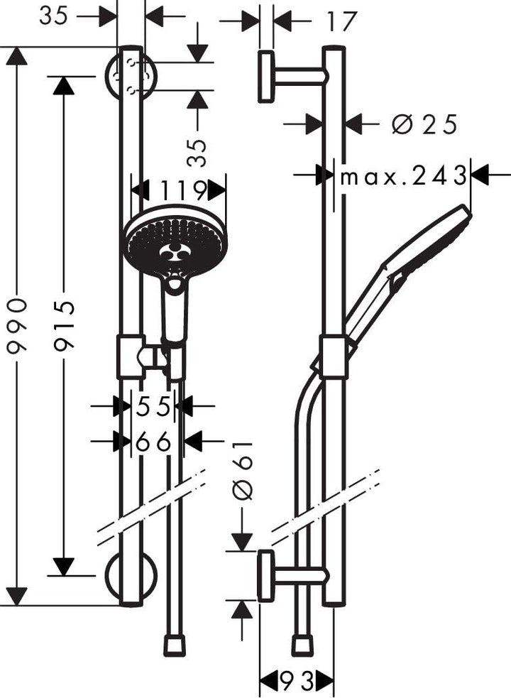 hansgrohe Raindance Select S 120 Duschset 0,90m, 3 Strahlarten, Chrom 0,90m Set 3 Strahlarten Chrom,