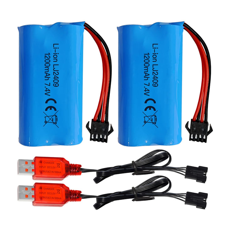 ZYGY 2PCS 7.4V 1200mah SM-4P Stecker Akku mit USB Ladekabel für EC08 RC Spielzeugauto Modell Gelände