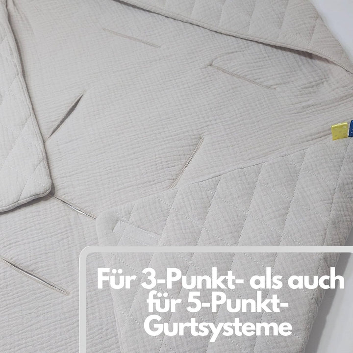 Musselin Einschlagdecke Baby für Babyschale & Kinderwagen - Universal 3/5-Punkt-Gurt - 100% Baumwoll