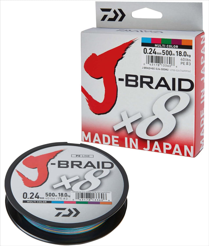 Daiwa J-Braid 8 Braid 300m multicolour - geflochtene Angelschnur Dm: 0,51mm, Dm: 0,51mm