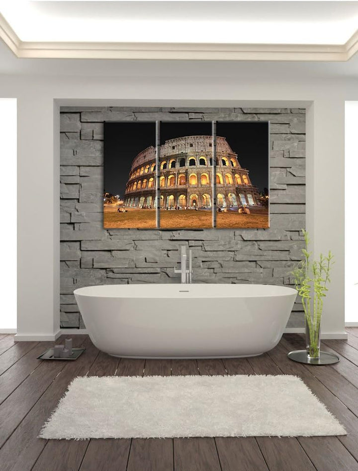 Pixxprint Colosseum in Rom Italien / 3-Teilig/Gesamtmass 120cm Leinwandbild bespannt auf Holzrahmen/