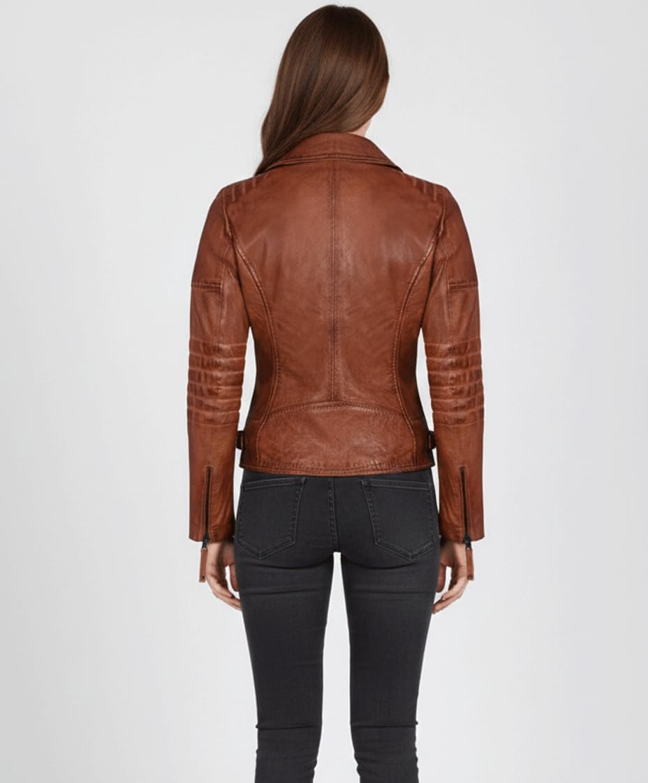 Blueorn Heeda Damen Lederjacke Übergangsjacke aus feinstem Lammnappa Leder - Modernen Bikerjacke Ech