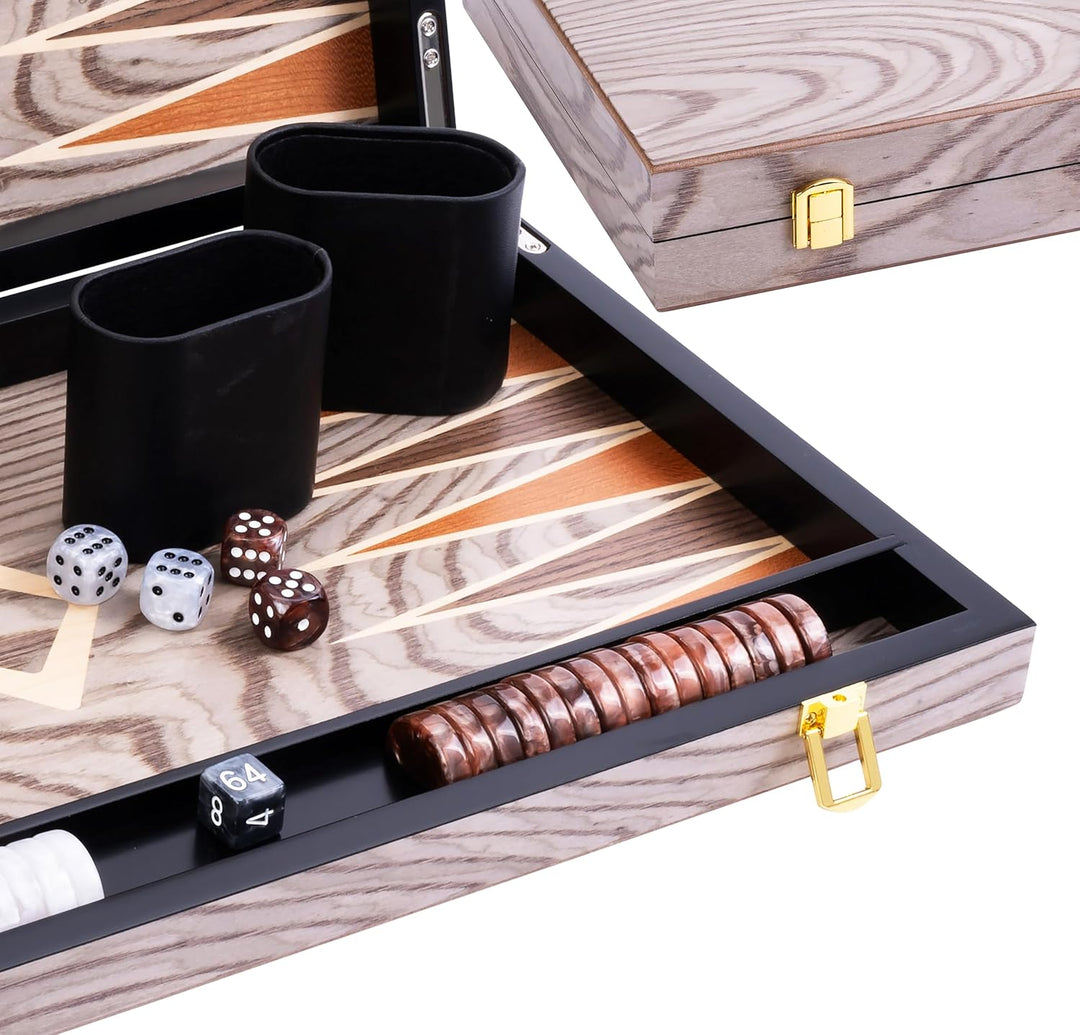 Engelhart- 250543 - Luxus-Backgammon 18 Zoll – Ebenholzfurnier lackiert – grau 18 Zoll Ebenholz Grau