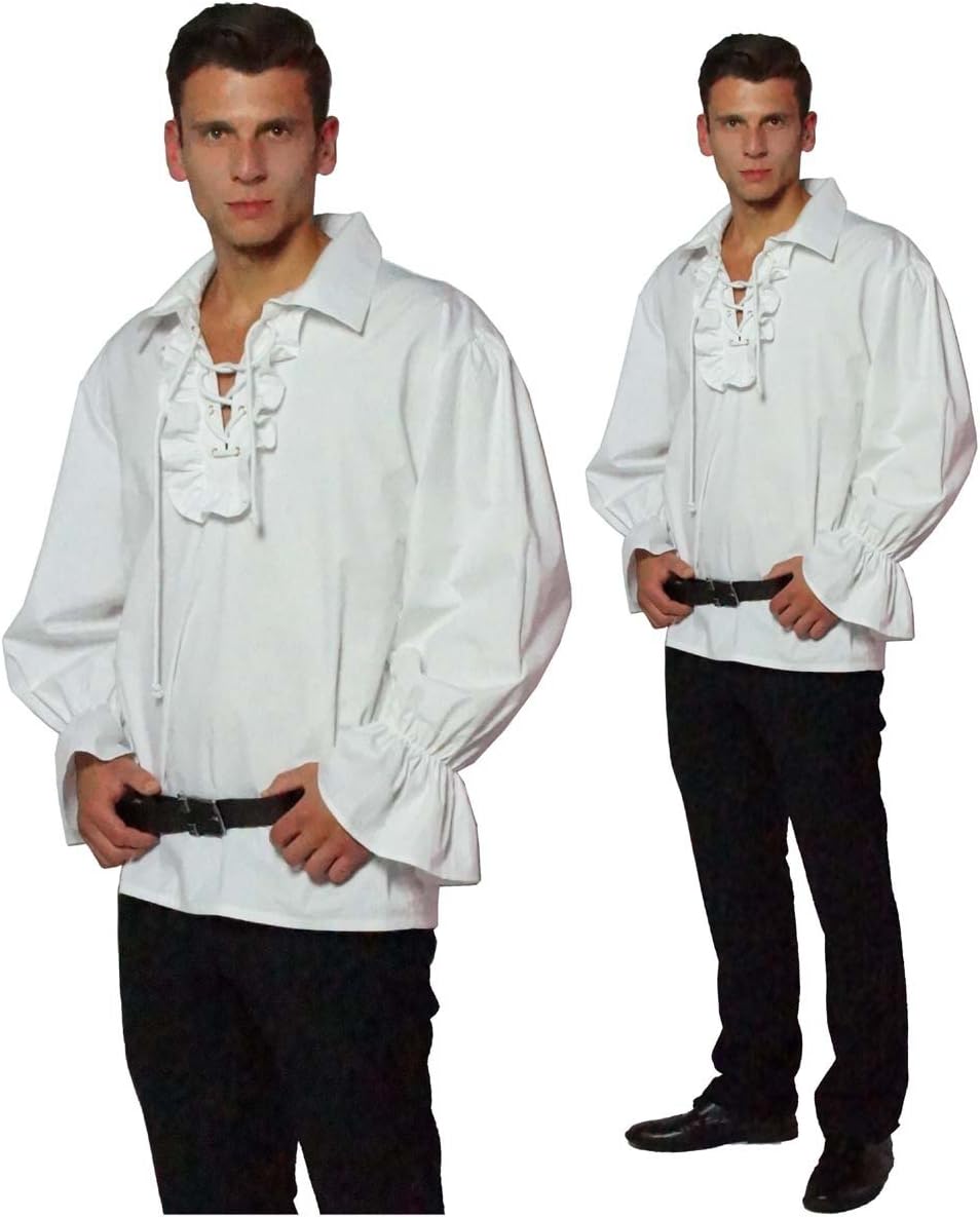 MAYLYNN 13711-XXL - Piratenhemd Rüschenhemd Mittelalter Hemd, Grösse XXL, weiss XXL Weiss, XXL Weiss