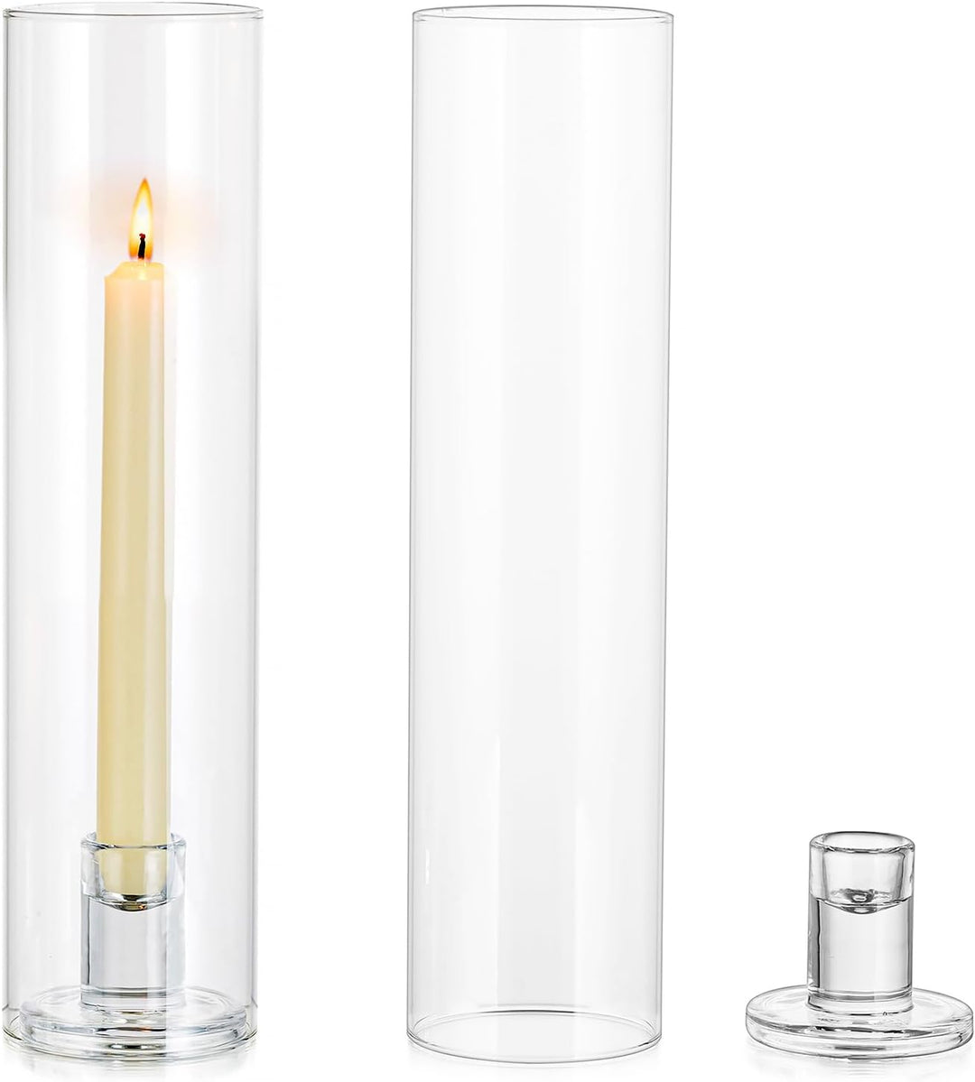 NUPTIO Glaszylinder für Kerzen Kerzenhalter Klarglas - Satz von 2 Kerzenständer Stabkerzen Stabkerze