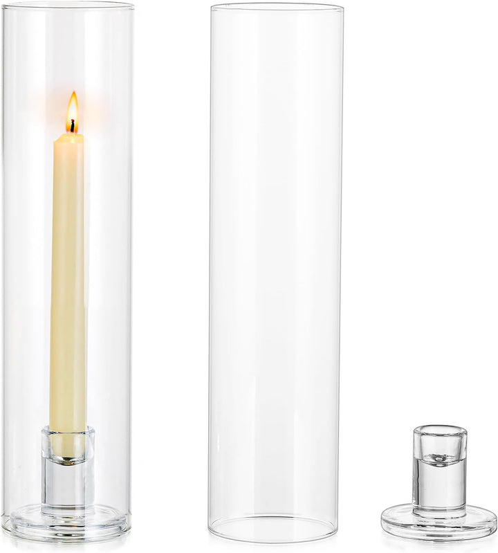 NUPTIO Glaszylinder für Kerzen Kerzenhalter Klarglas - Satz von 2 Kerzenständer Stabkerzen Stabkerze