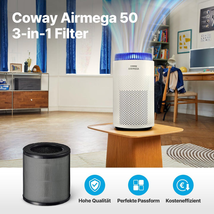 Coway Airmega 50 Ersatzfilter – Original 3-in-1 Filter (Vorfilter, HEPA, Aktivkohle) für beste Leist