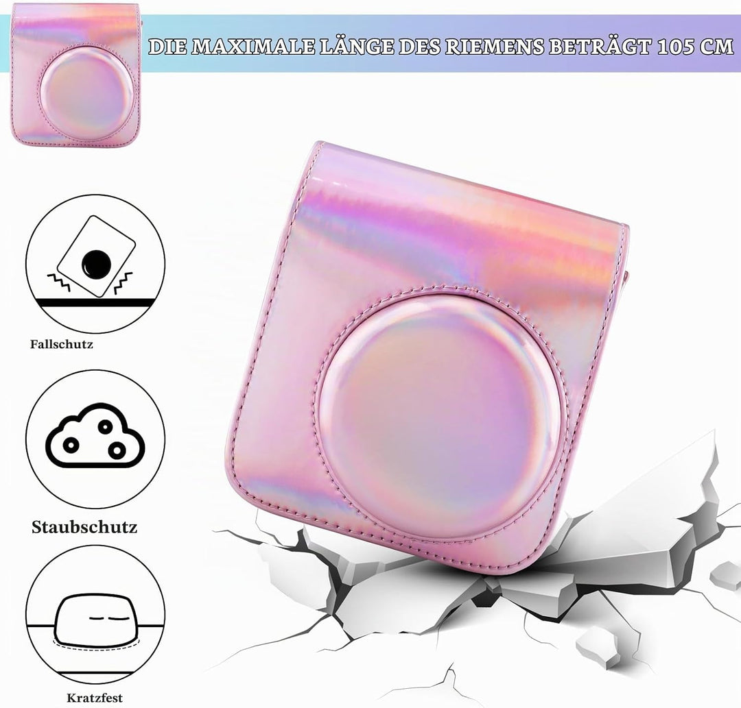 Kameratasche für Fujifilm Mini 12, PU-Leder Schutzhülle Kompatibel mit Instax Mini Instant und Digit