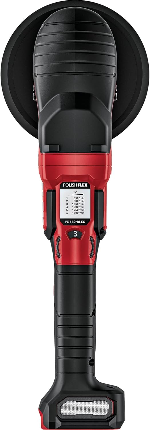 Flex Akku-Rotationspolierer 18 V PE 150 18-EC C (mit Gasgebeschalter, einfache Drehzahlverstellung,