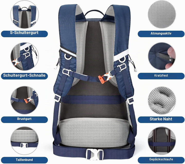 HOMIEE Wanderrucksack 45L, Herren Damen Wasserdichter Rucksack Trekkingrucksack Reiserucksack, Outdo