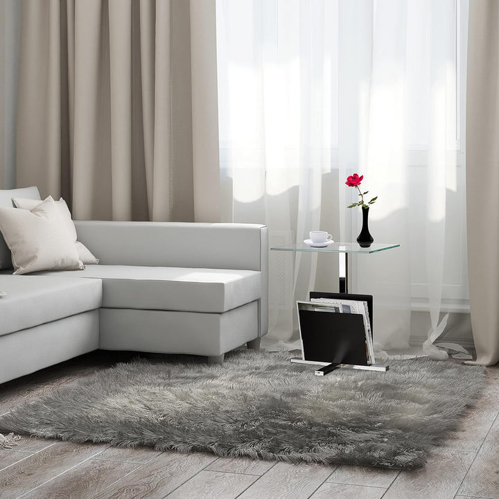 Relaxdays Beistelltisch mit Zeitungsständer, Metall, Glas Couchtisch, Zeitungsablage, HxBxT: 53 x 46