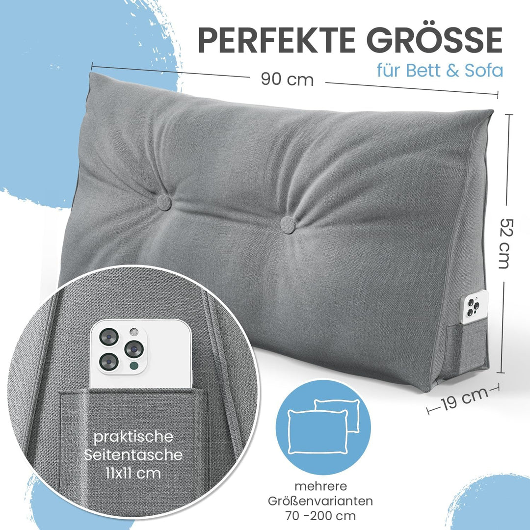 ELONEO Rückenkissen 90 cm breit, Keilkissen für Bett und Sofa geeignet, dreieckiges Lesekissen, Kiss