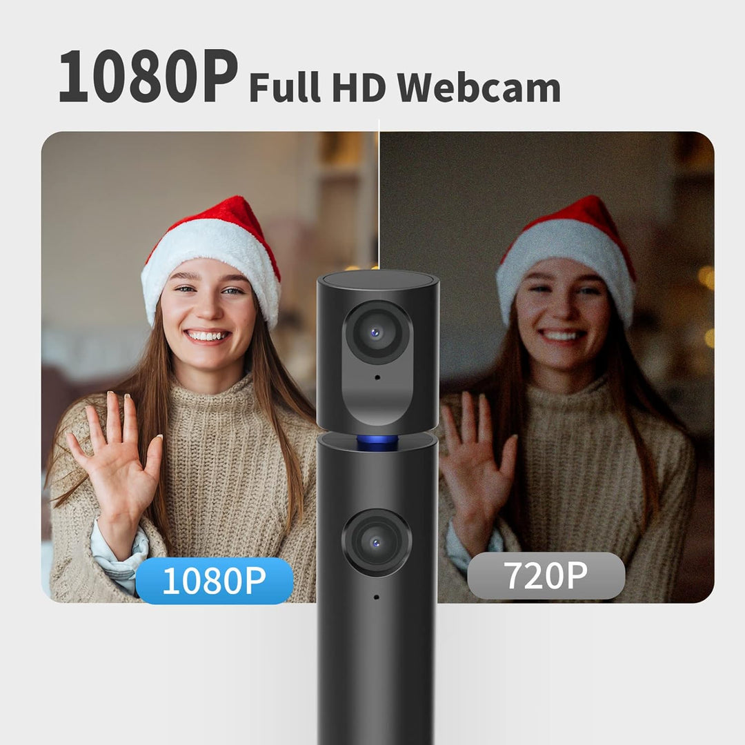 CZUR Halo Dual Webcam 180° Drehbare, 1080P Kamera mit Mikrofon Streamcam Videokamera 90° Sichtfeld C