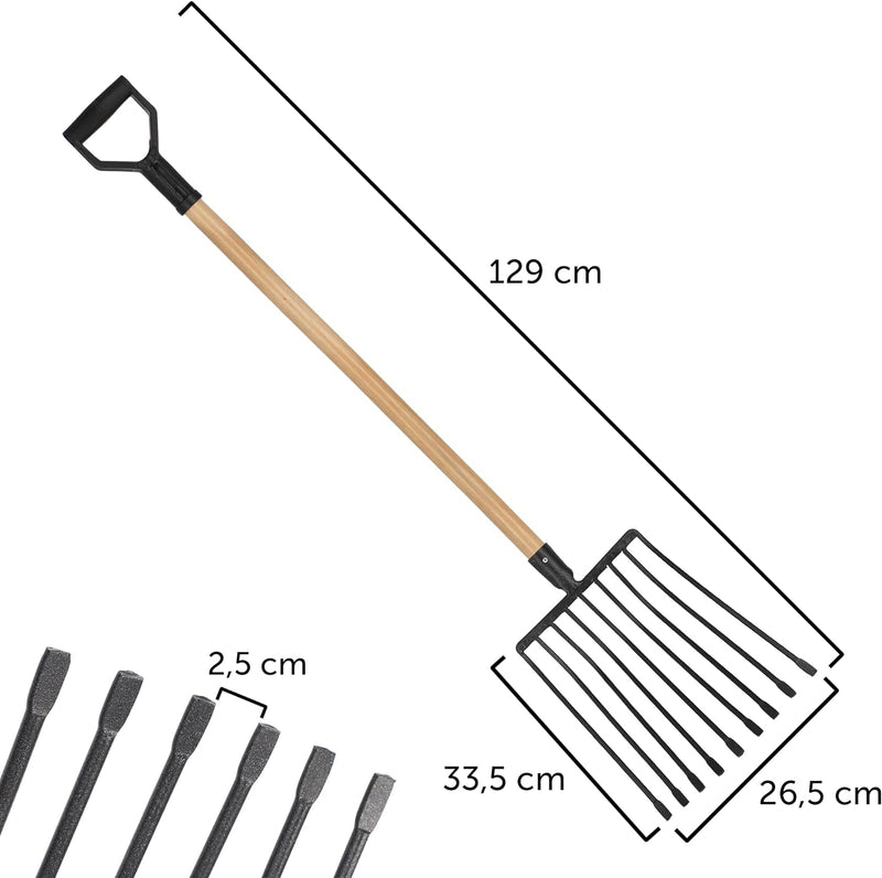 KADAX Steingabel aus Stahl, Rübengabel mit D-Griff, Forke mit Holzstiel, Spatengabel, Heugabel, Kart