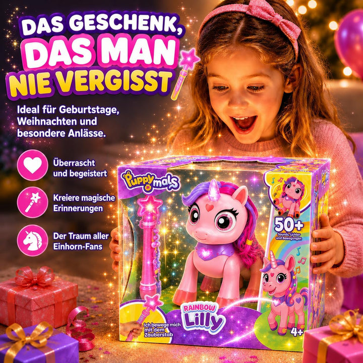 Regenbogen Einhorn Rainbow Lilly | Ferngesteuertes Einhorn mit Zauberstab | Interaktives Einhorns mi