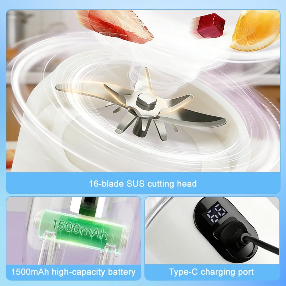 Foreverup Tragbarer Mixer, Smoothie Maker to Go für Smoothies und Shakes, Mini Standmixer Mit 16 Kli