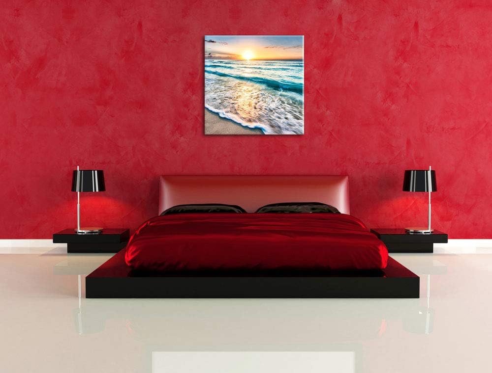 Meer bei Sonnenuntergang, Format: 70x70 auf Leinwand, XXL riesige Bilder fertig gerahmt mit Keilrahm