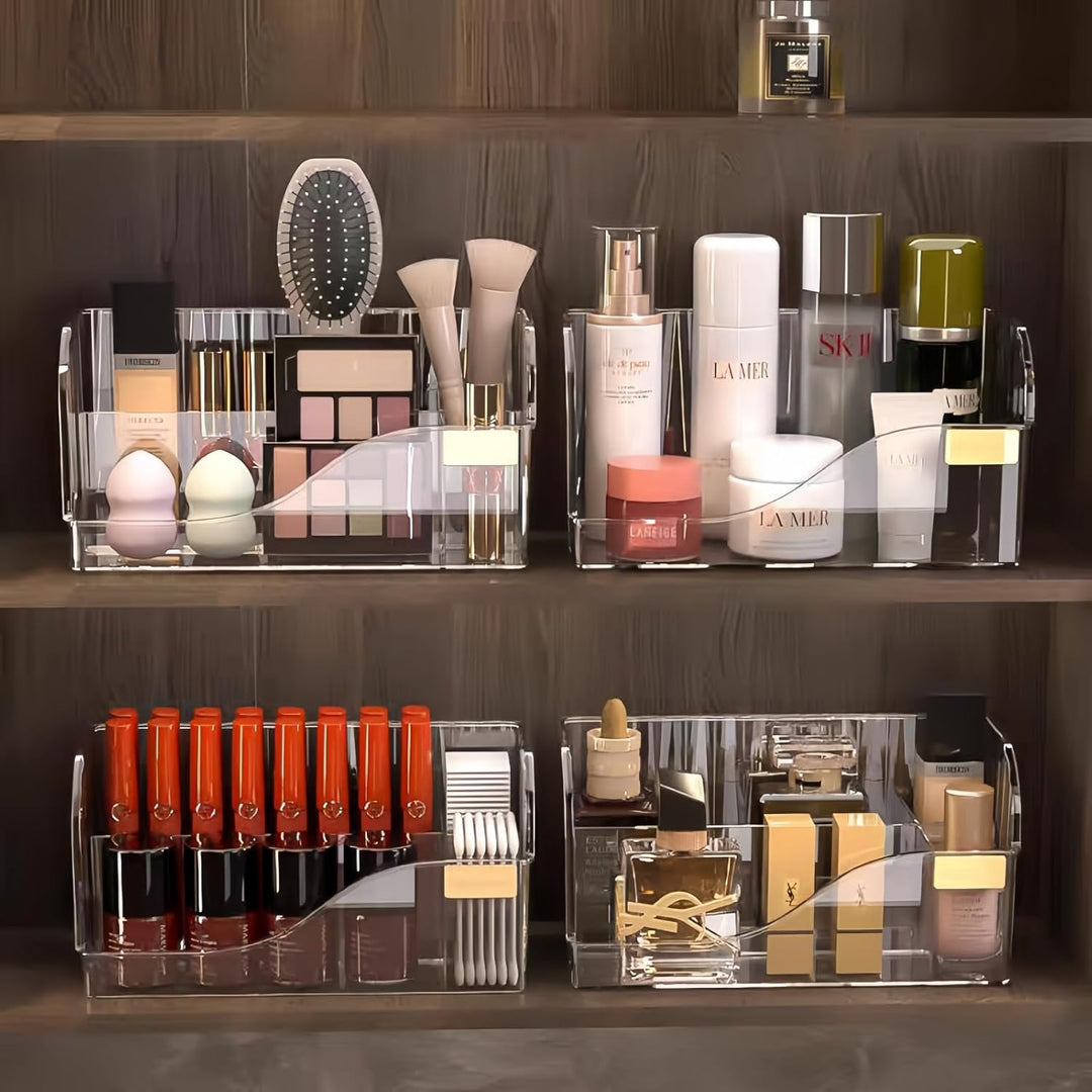 Make up Organizer mit 4 Fächern, 2 Stück Kosmetik Aufbewahrungsbox für Schminktisch Badezimmerschran