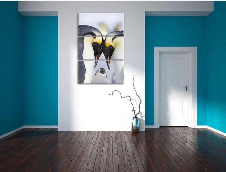 Pixxprint Kaiserpiguinpärchen Liebe Kunst Buntstift Effekt 3-Teiler Leinwandbild 120x80 Bild auf Lei