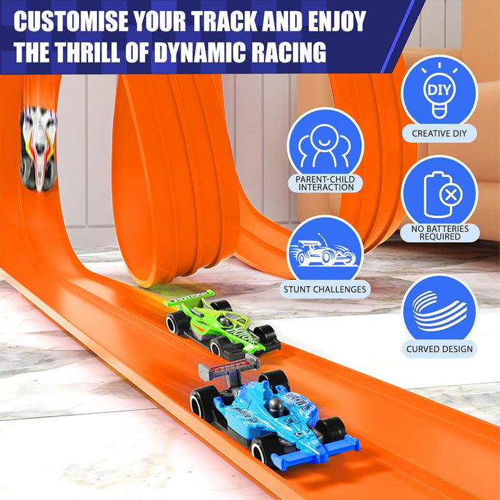 Hot Wheels Bahn 4.5M, Autorennbahn mit 4 Autos, Hotwheels Bahnen Spielzeug, Carrera Bahn Kinder Roll