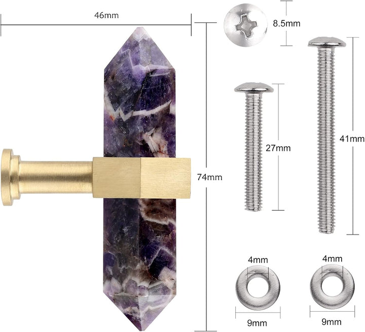 mookaitedecor Satz von 2 Amethyst Sechseck Double Kristall Punkte Schublade Knöpfe mit Schrauben, Cr