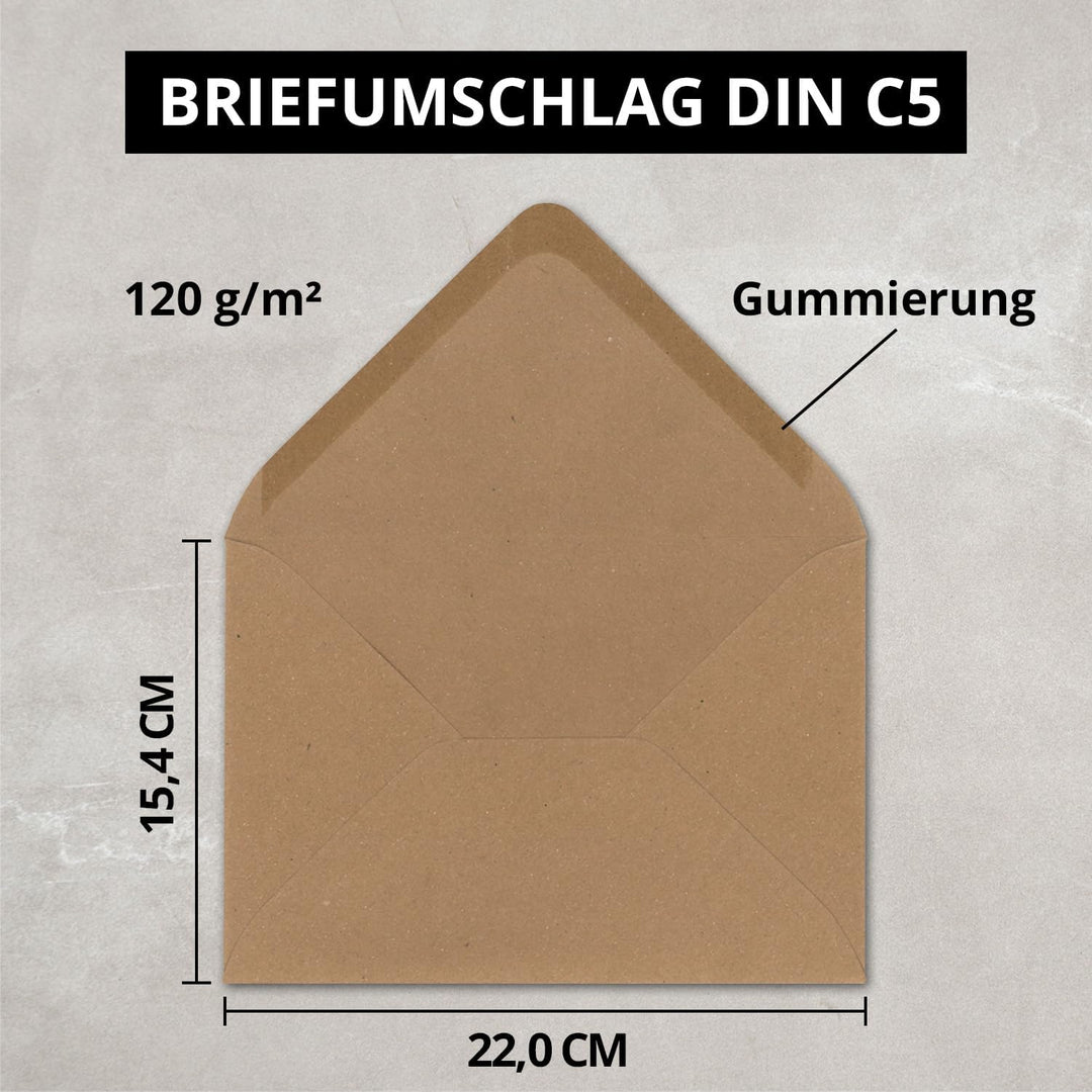 Briefumschläge in Sandbraun (braun)- 150 Stück - DIN C5 Kuverts 22,0 x 15,4 cm - Kraftpapier - Nassk