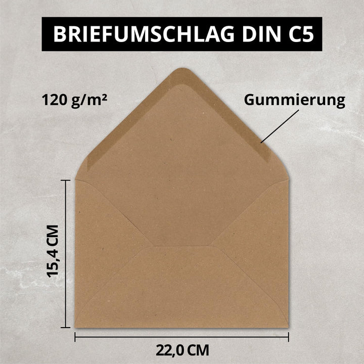 Briefumschläge in Sandbraun (braun)- 150 Stück - DIN C5 Kuverts 22,0 x 15,4 cm - Kraftpapier - Nassk