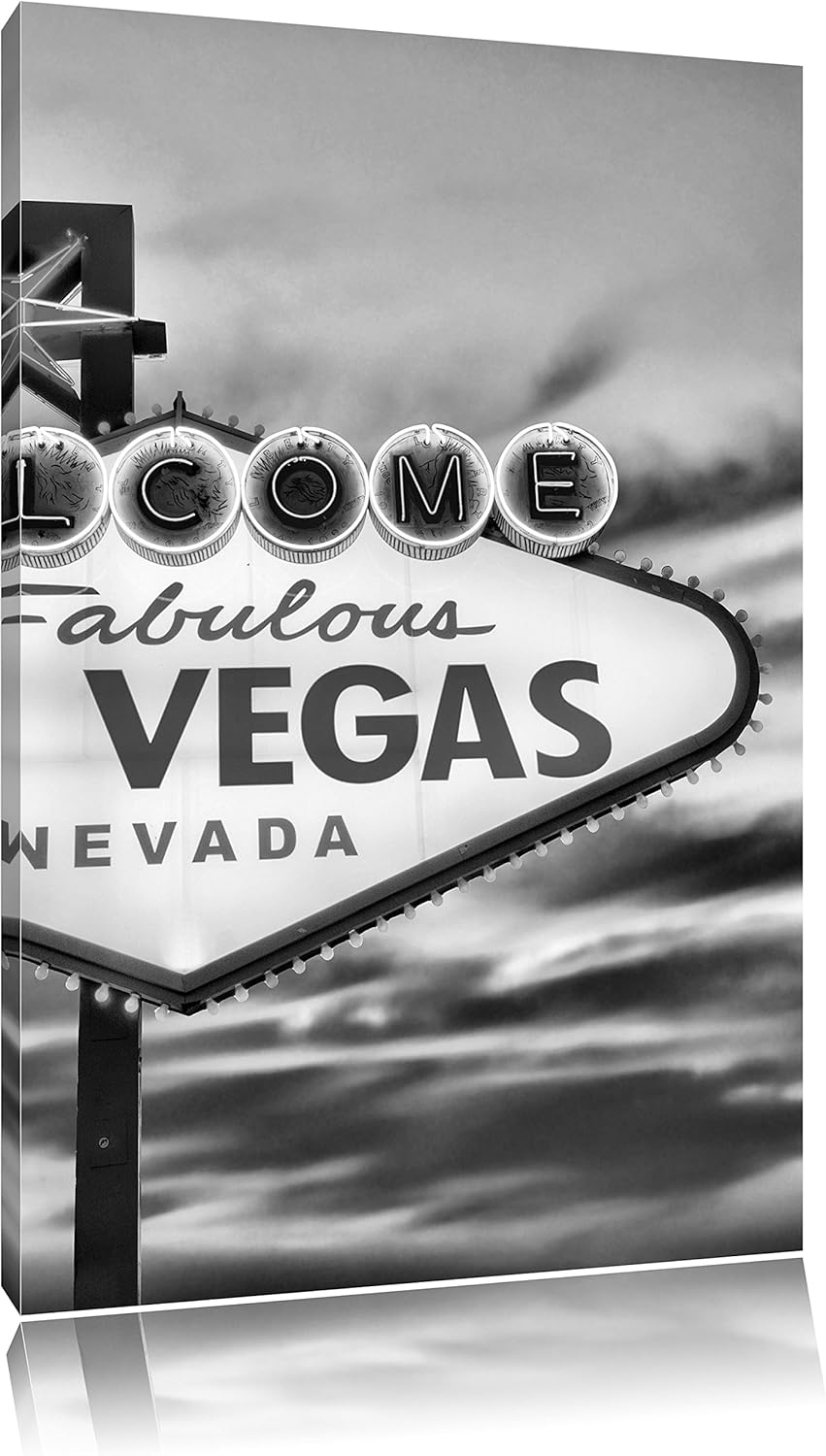 Pixxprint Las Vegas Schild / 100x70cm Leinwandbild bespannt auf Holzrahmen/Wandbild Kunstdruck Dekor