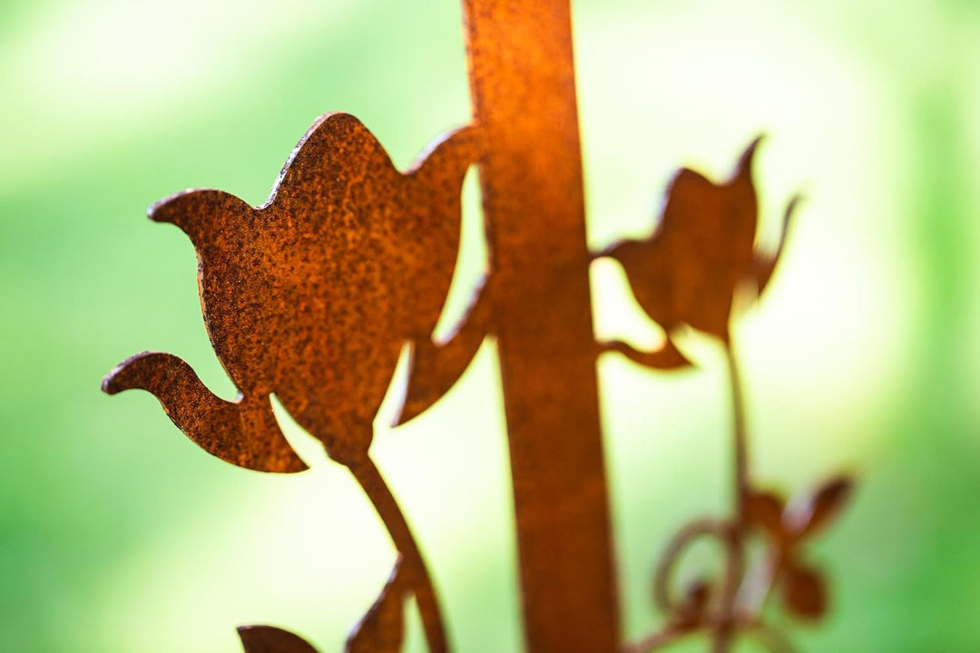 Bornhöft Gartenstecker Spaten Schaufel mit Blumen und Vogel Metall Gartendeko Rost Edelrost rostiger