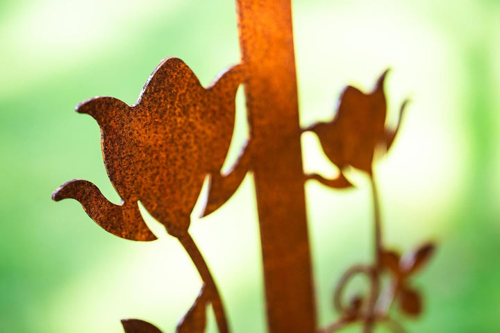 Bornhöft Gartenstecker Spaten Schaufel mit Blumen und Vogel Metall Gartendeko Rost Edelrost rostiger