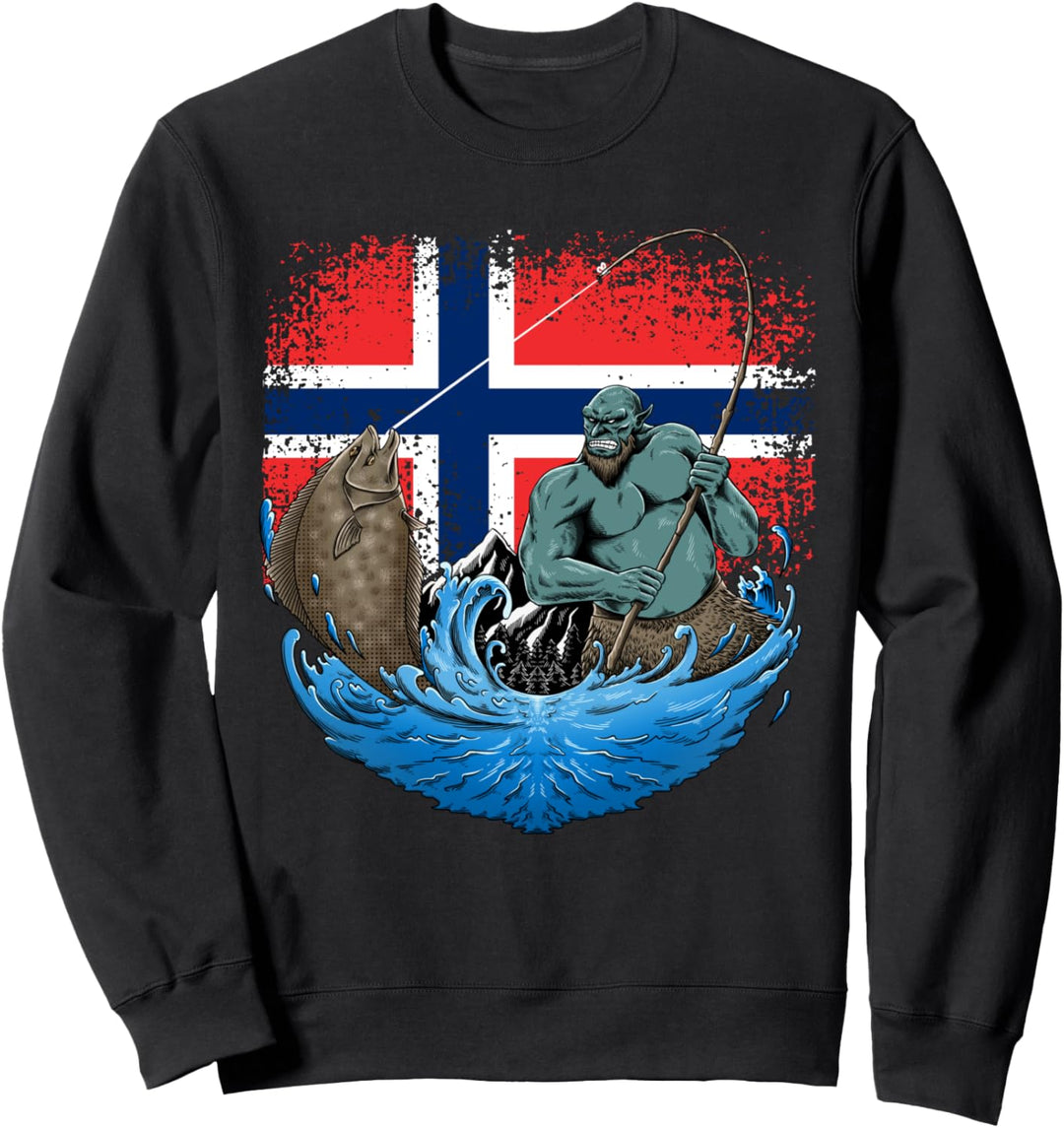 Angeln Norwegen Heilbutt Troll Vater Fisch Papa Sweatshirt