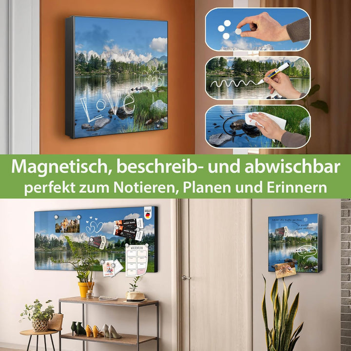 banjado® Grosser Schlüsselkasten Glas/Schlüsselbox 30cm x 30cm mit 50 Haken - Motiv Gebirgssee/Schlü