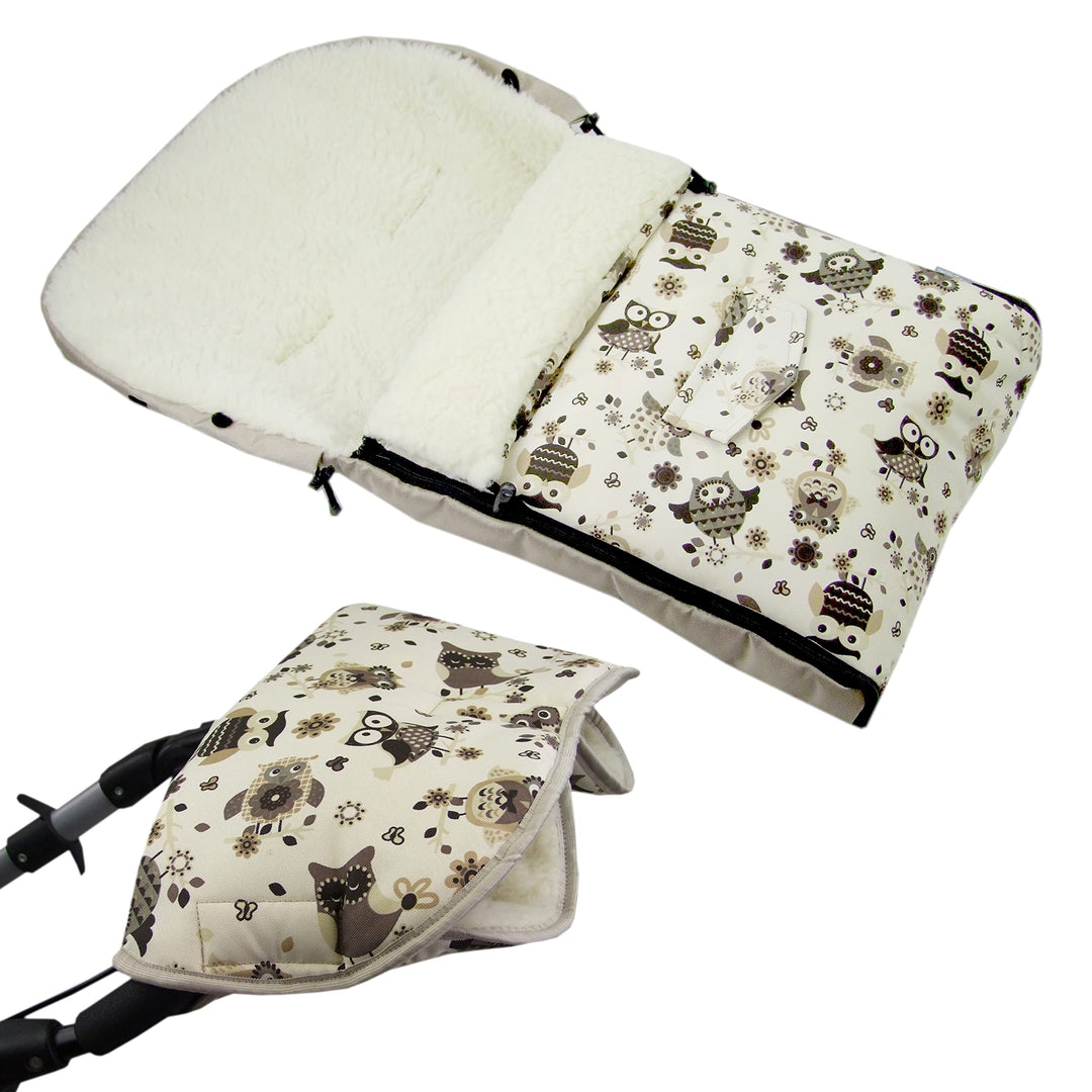 BAMBINIWELT KOMBI-ANGEBOT Muff + Winterfusssack 108cm - aus Lammwolle für Kinderwagen, Buggy, Radanh