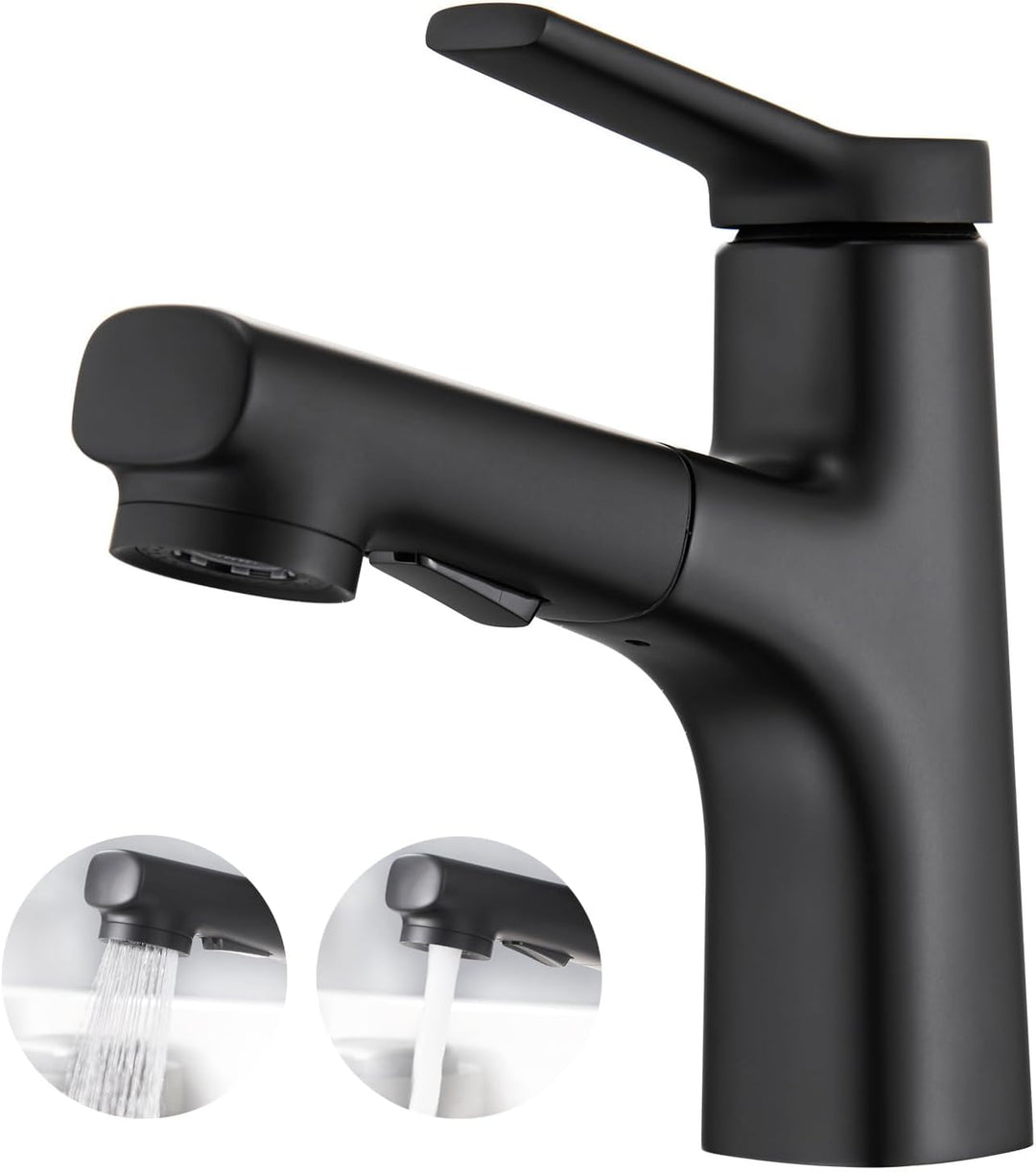 CREA Modern Waschtischarmatur Badezimmer mit 2 Wasserstrahlarten Brause ausziehbar, Einhebelmischer