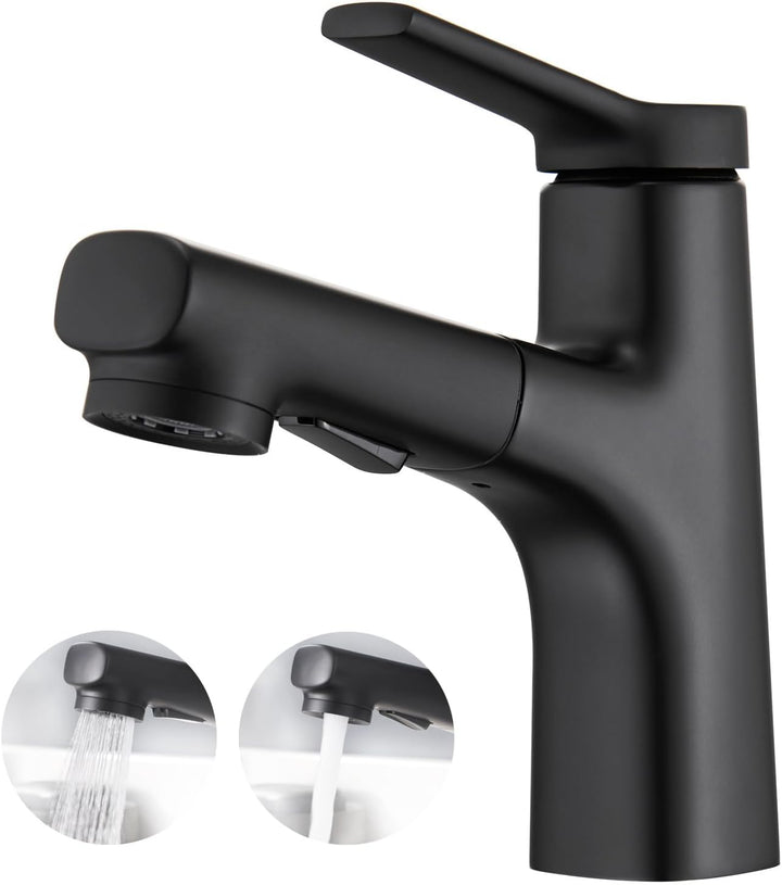 CREA Modern Waschtischarmatur Badezimmer mit 2 Wasserstrahlarten Brause ausziehbar, Einhebelmischer