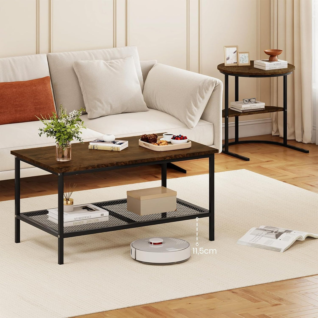 COSTWAY 2er Set Couchtisch, Beistelltisch Marmor Optik mit Metallrahmen & Ablage, Kaffeetisch Wohnzi