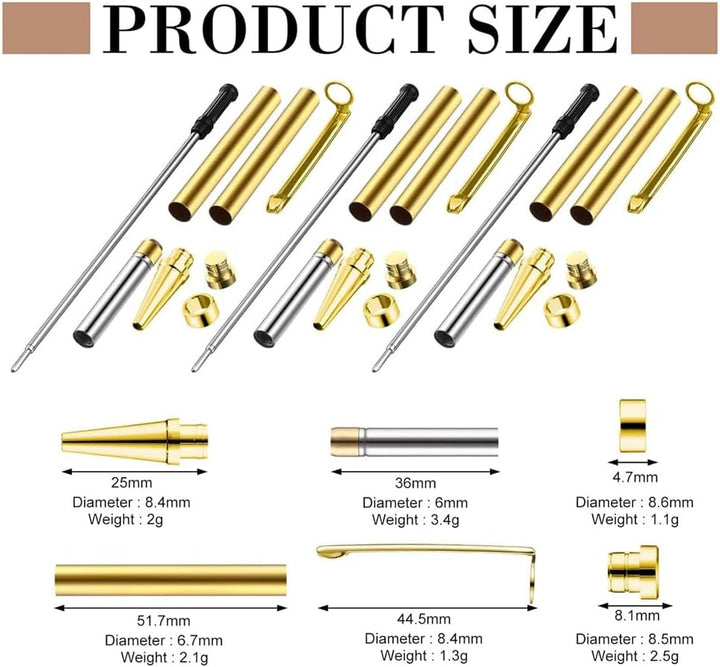 10 Set Stift-Set zum Drechseln, 7 mm Slimline-Stift-Drehset mit Nachfüll-Drehbank-Zubehör, Holzgefer