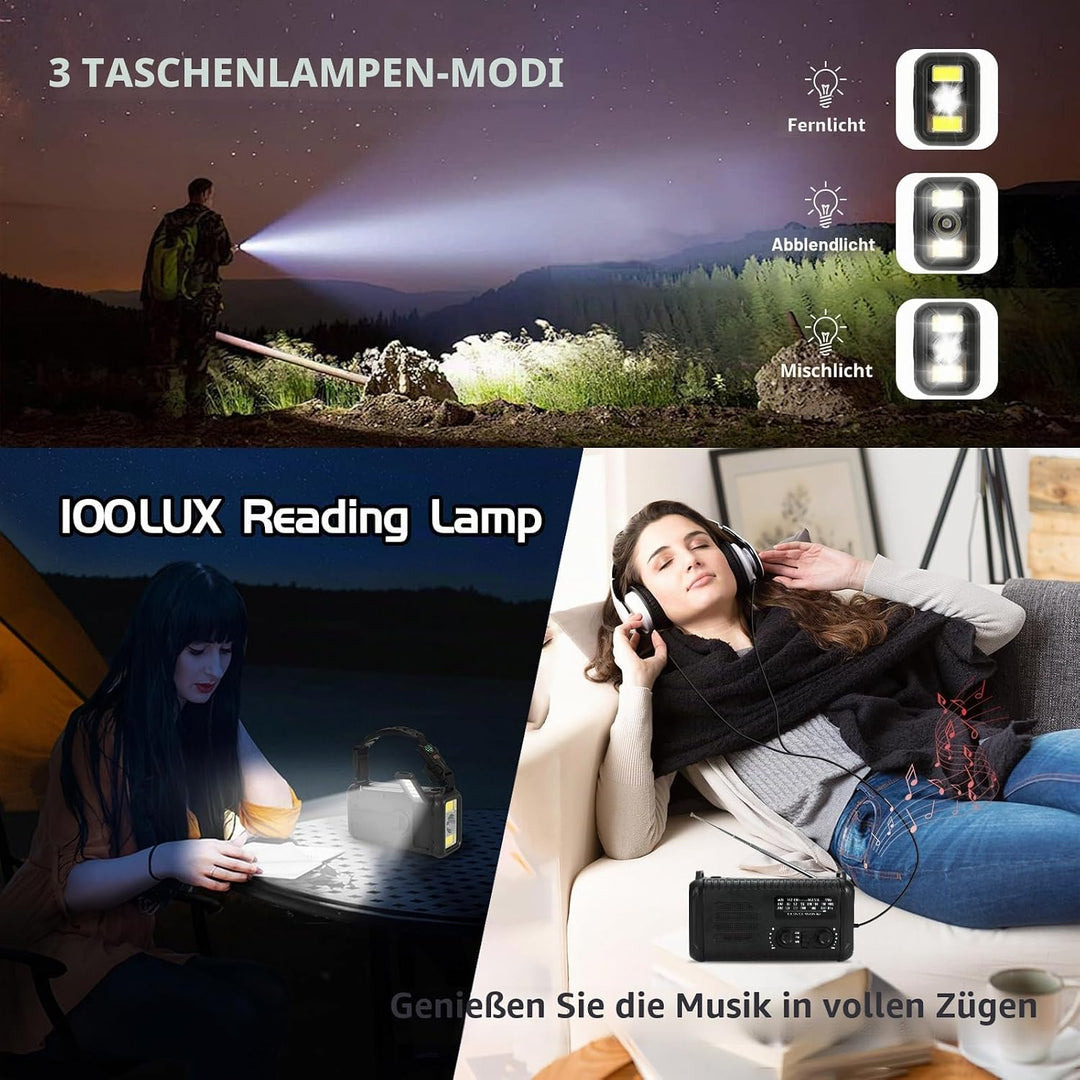 Notfallradio, Crank Wetterradio, 20000mAh Solarradio, Hand Kurbelradio mit AM/FM/NOAA, tragbares Rad