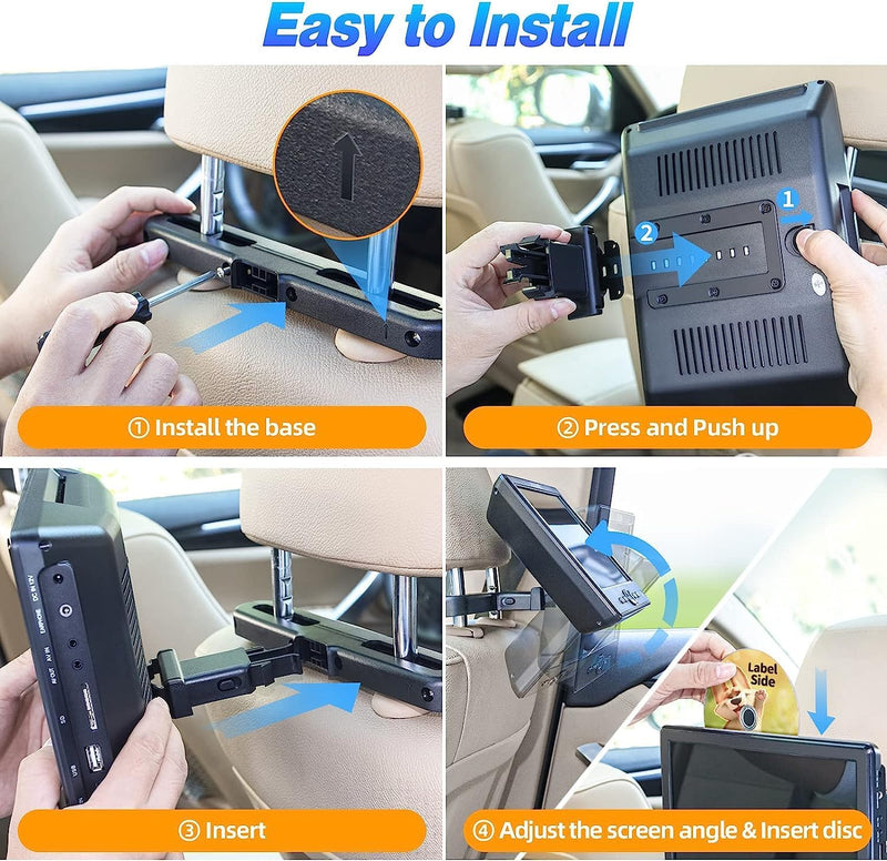 DESOBRY Auto DVD Player 10,5 Zoll 2 Monitore Kopfstütze 2 Kopfhörer HDMI Eingang AV Kabel, Tragbarer