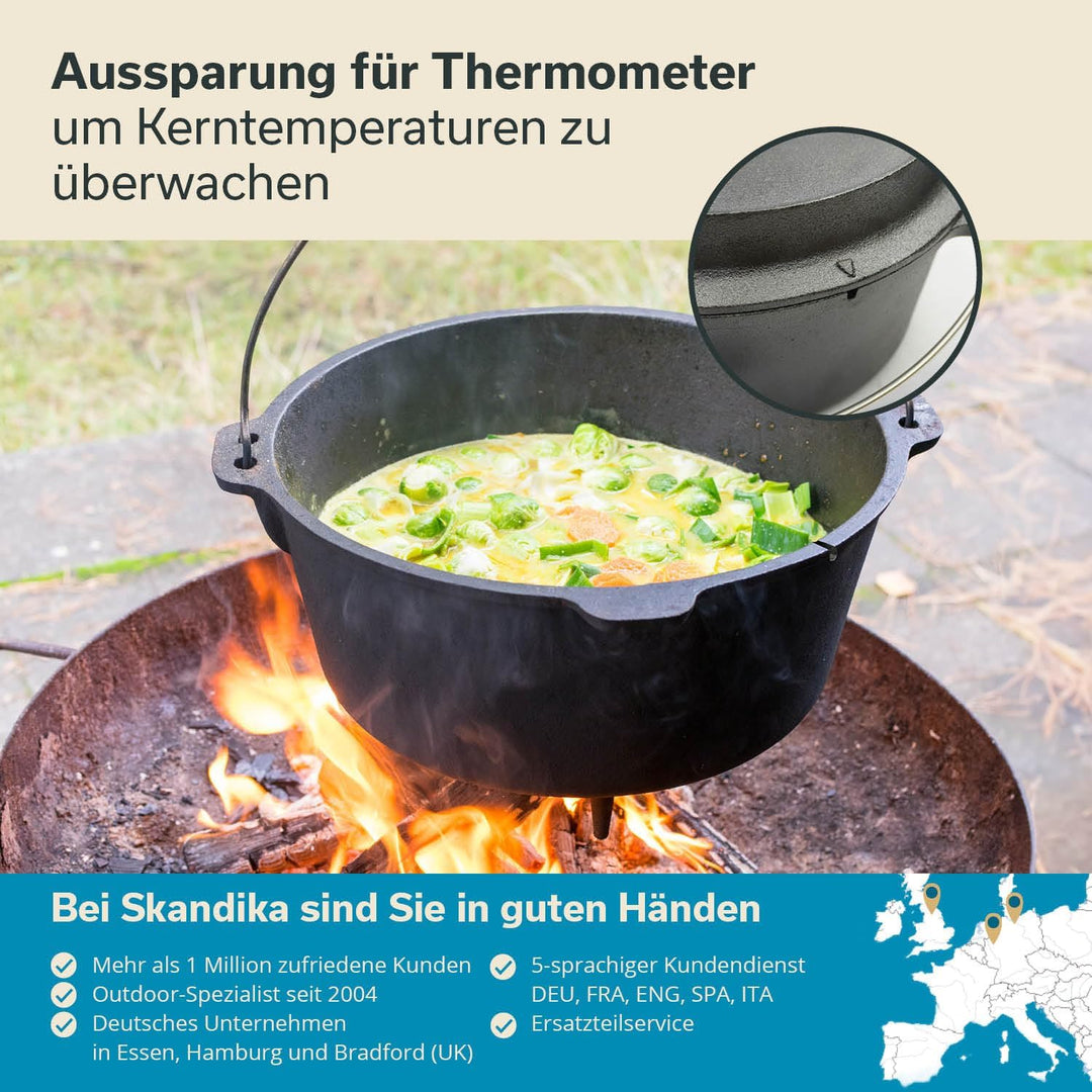 Skandika Dutch Oven Flame Master 8,5 L | Gusseisen Topf zum Kochen, inkl. Rezeptbuch der Sauerländer