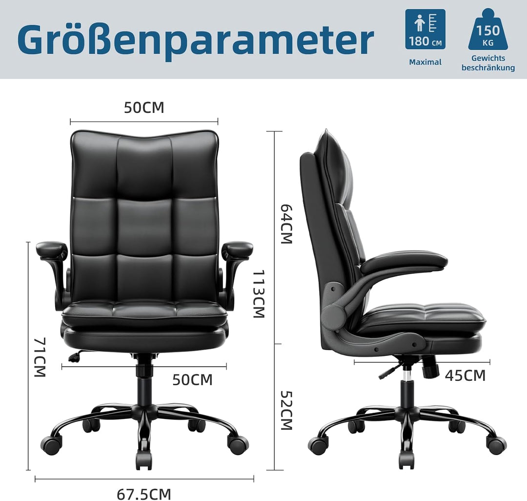 Asukale Bürostuhl Schreibtischstuhl Ergonomisch, Chefsessel mit Kratzfeste Technologieleder, klappba