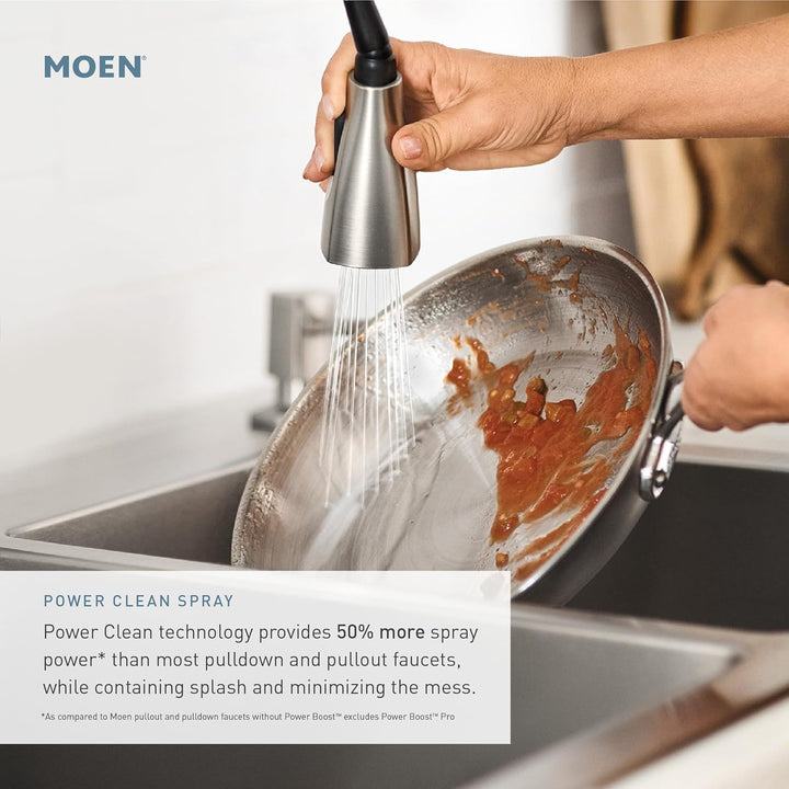 Moen 5923SRS Ausrichten Einhebel-Vorspülfeder-Küchenarmatur mit Power-Boost, Fleckenresistent, Stand