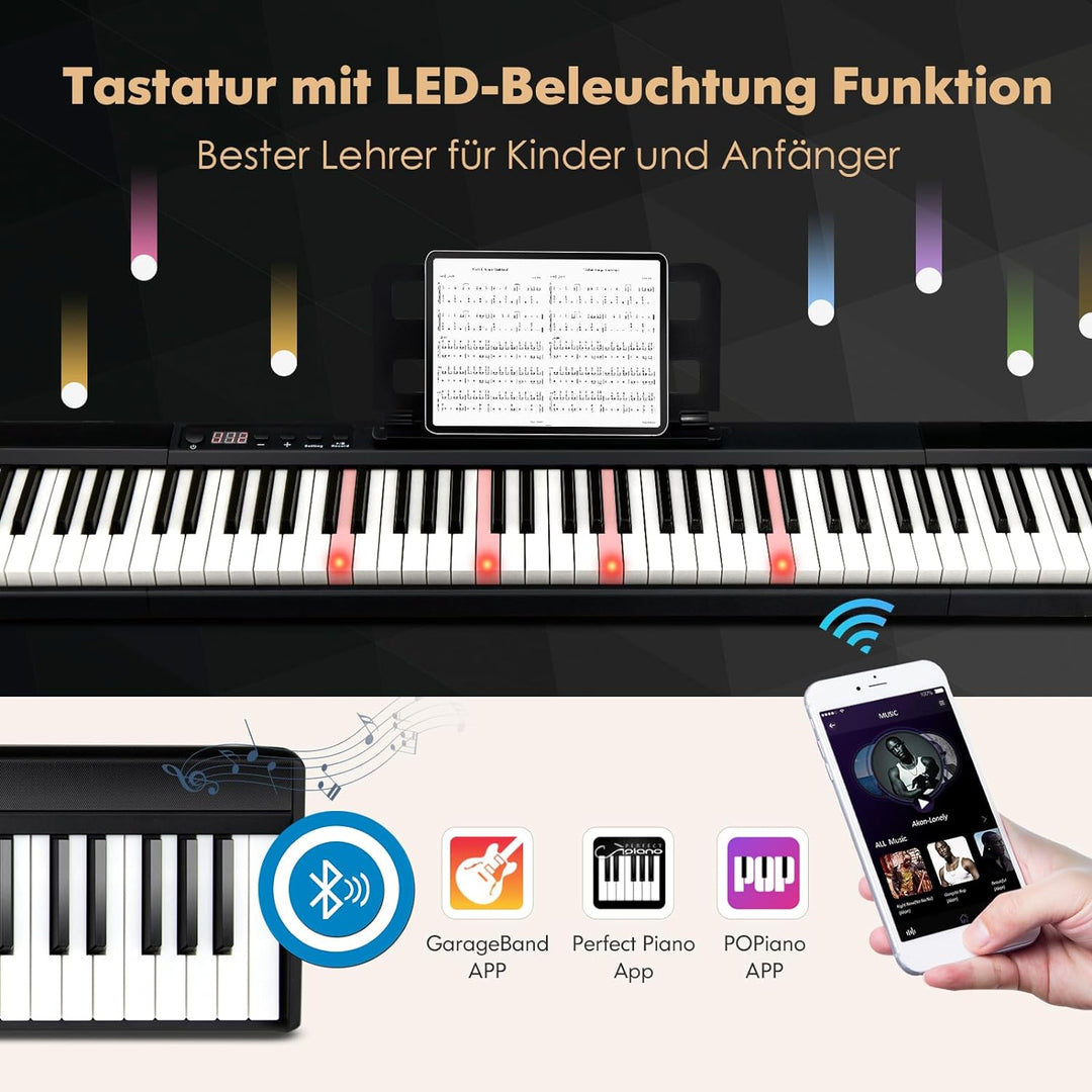 GOPLUS Digitalpiano mit 88 Tasten, Keyboard in voller Grösse, Tragbares E-Piano mit Tasche, Halteped